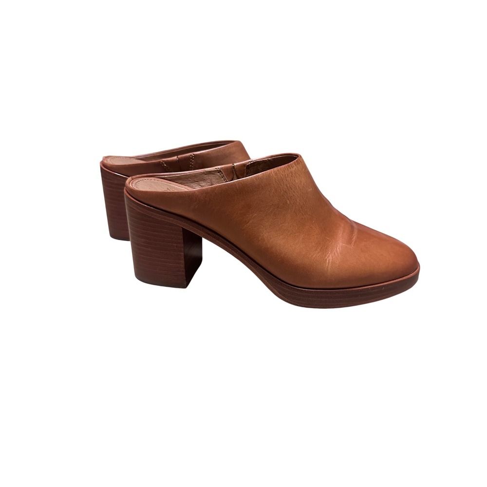 Frye Womens Leather Platform Mules Cognac Brown Block Heel Clogs 7.5 M